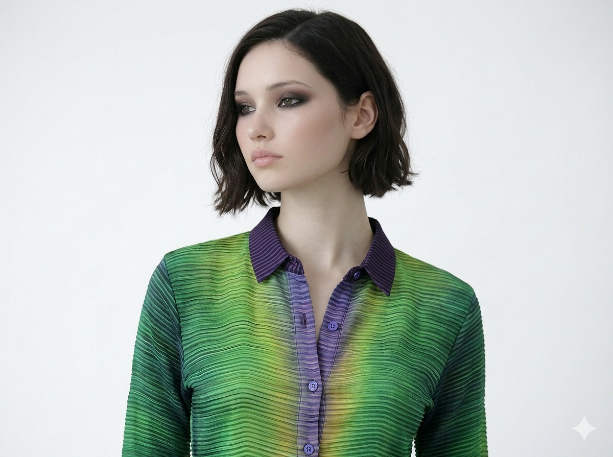 GREEN CASCADE ON Crinkled Viscose Crepe