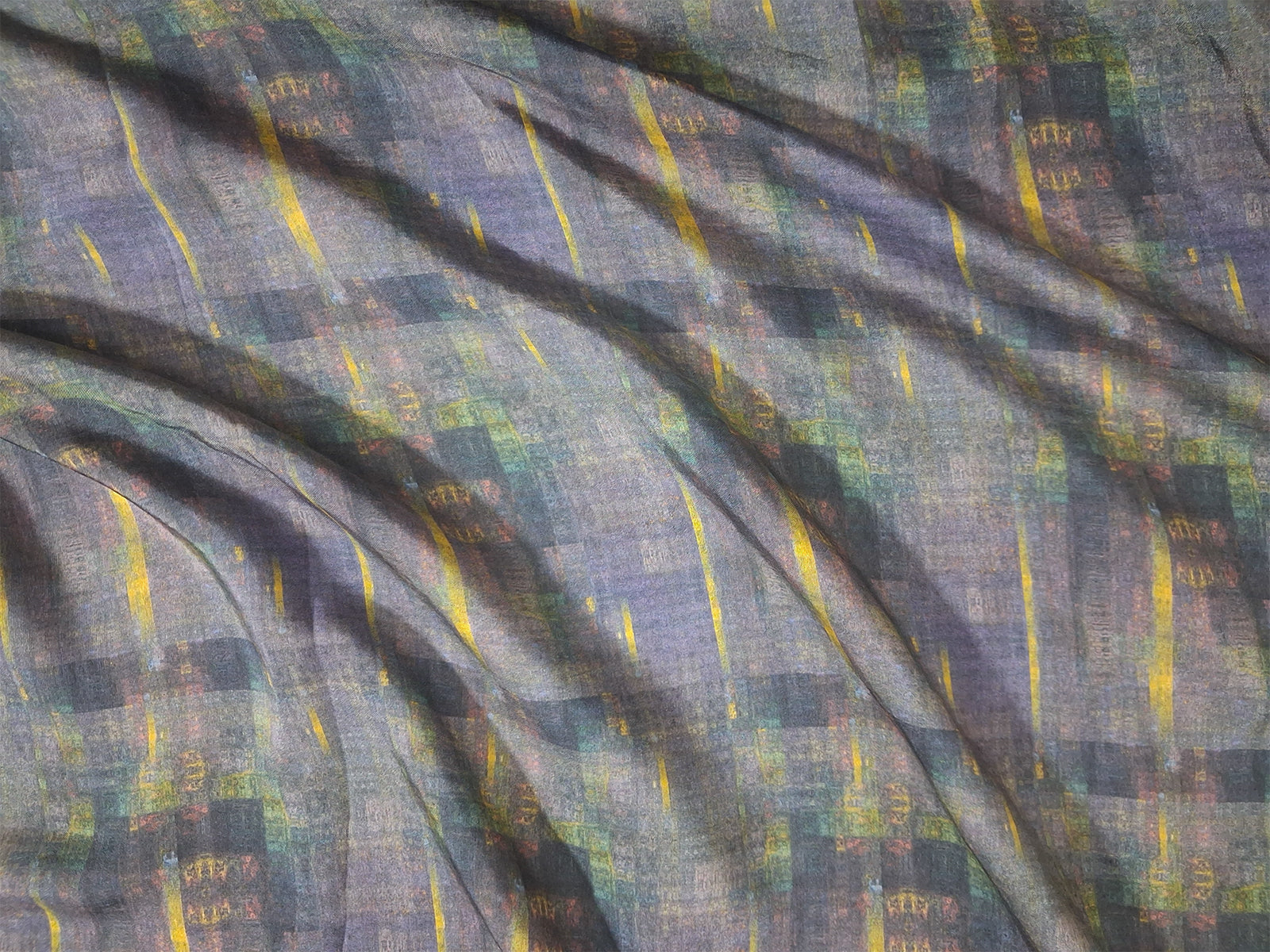 Modal Bemberg Fabric by the Yard | Digital Printed Modal Bemberg Dress Fabric | Graphite Grid Print