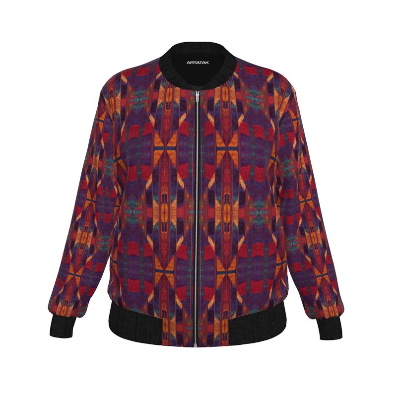 Women's Red Blue CrissCross Ladies Bomber Jacket