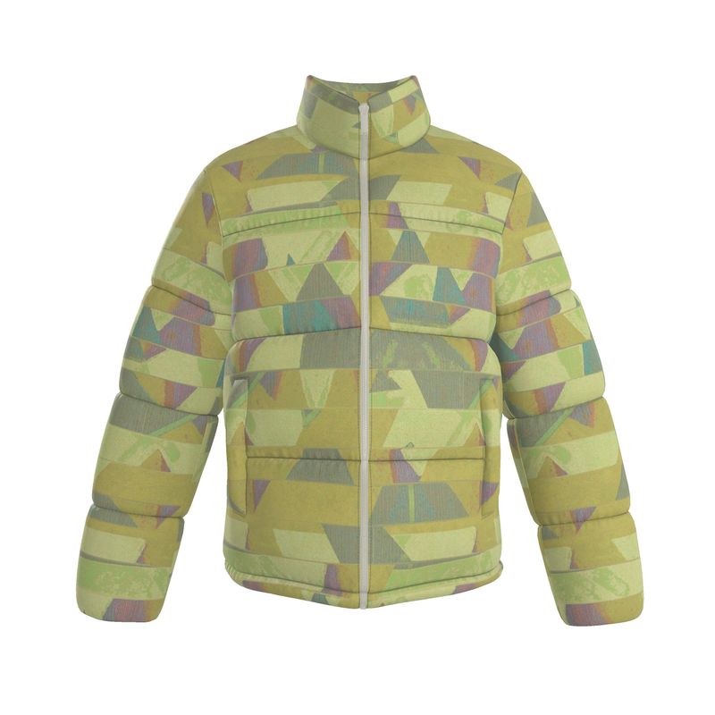 Men's Lemonade Green Geomozaic Puffer Jacket