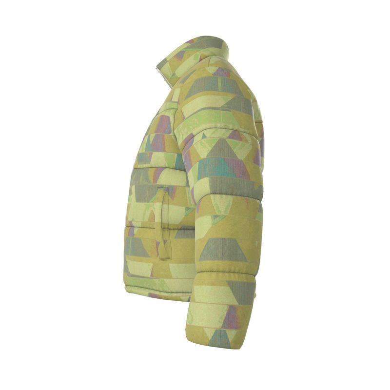 Men's Lemonade Green Geomozaic Puffer Jacket