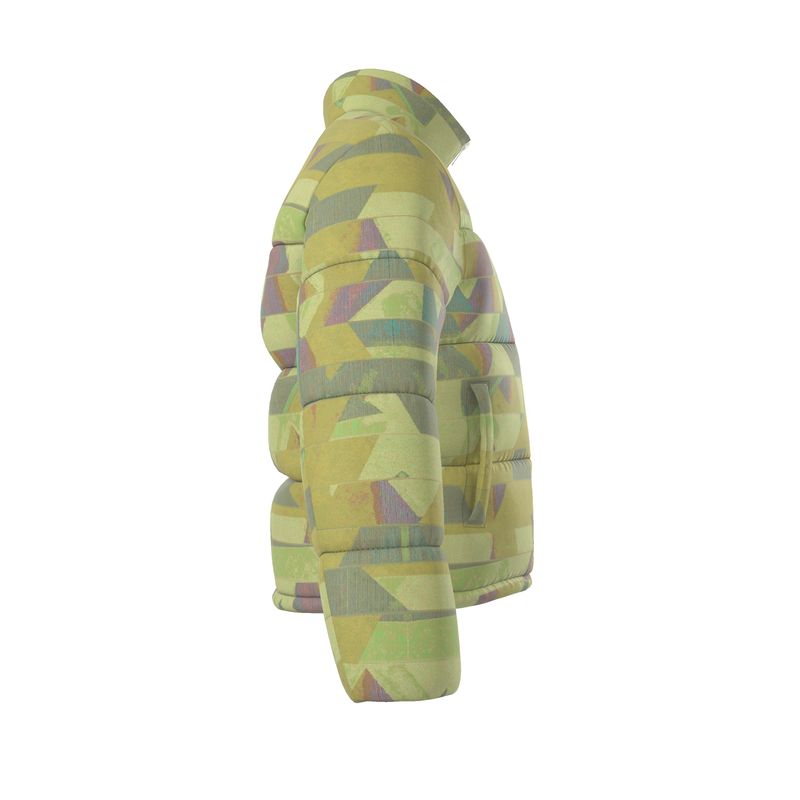 Men's Lemonade Green Geomozaic Puffer Jacket