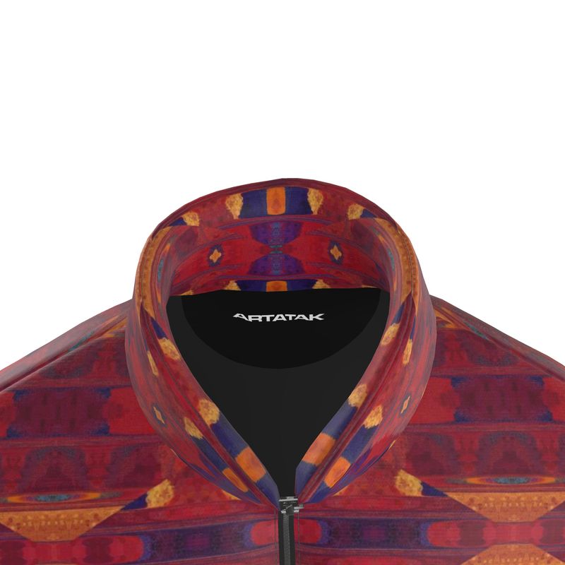 Men's Red Purple Geometric Textured Puffer Bomber Jacket