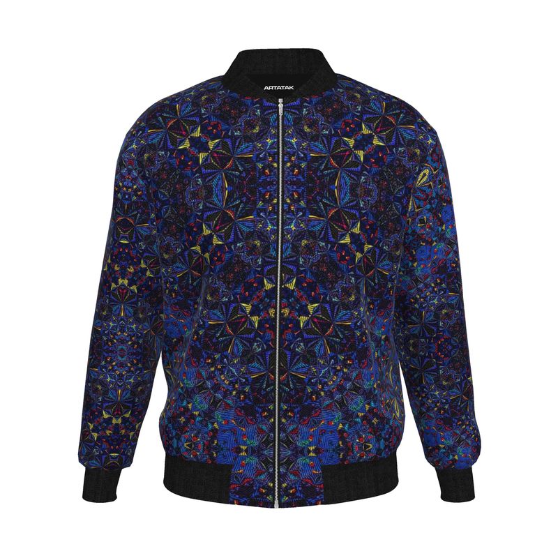 Men's Dark Blue Geometric Print Bomber Jacket