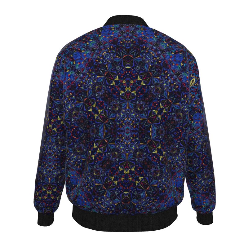 Men's Dark Blue Geometric Print Bomber Jacket