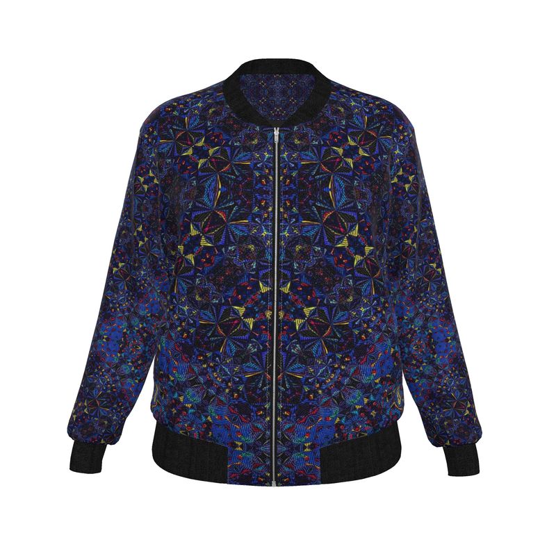 Women's Dark Blue Geometric Print Bomber Jacket