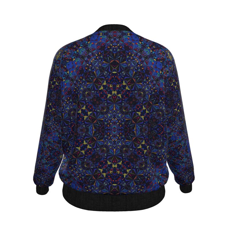 Women's Dark Blue Geometric Print Bomber Jacket