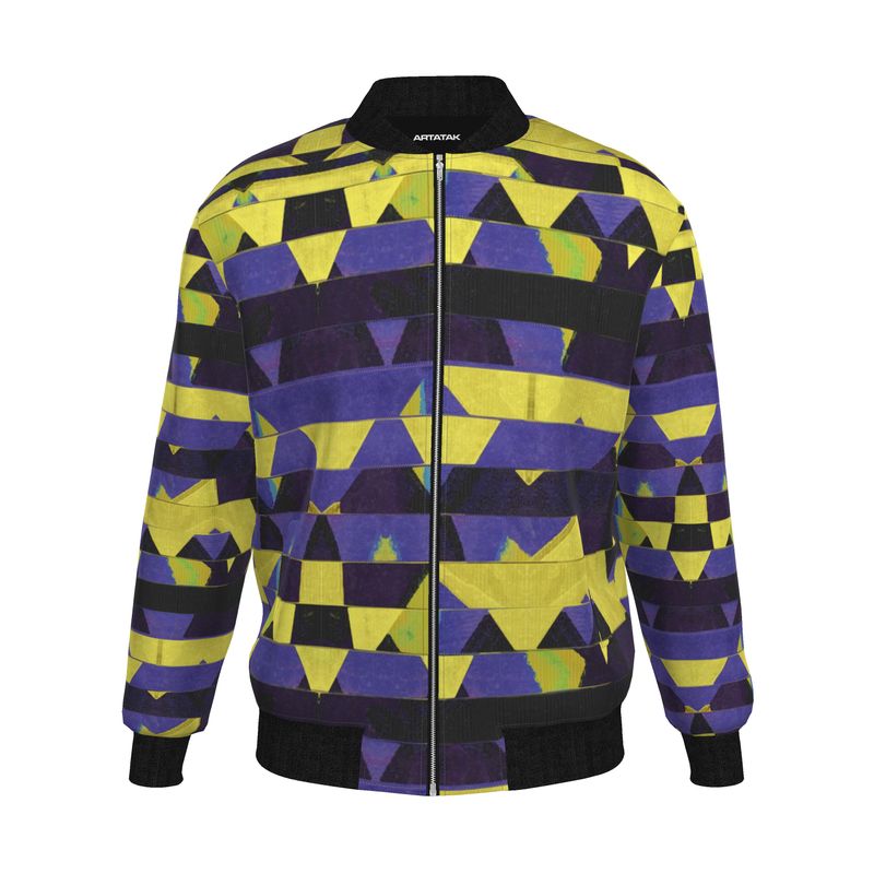 Men's Yellow & Purple Geometric Textured Bomber Jacket