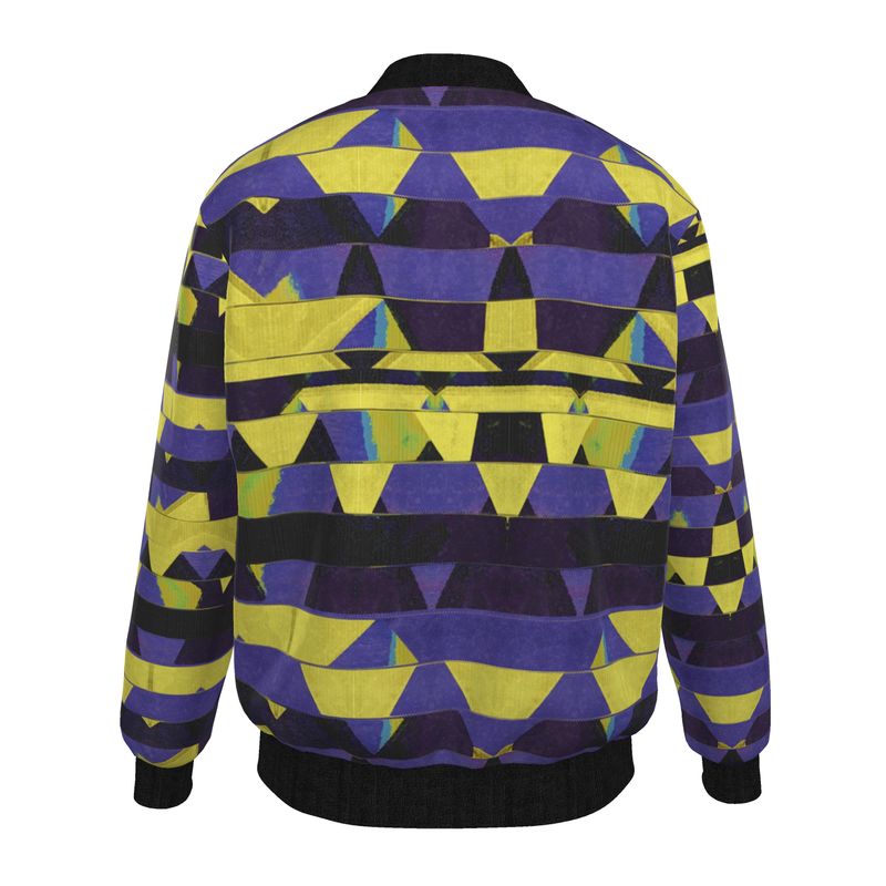 Men's Yellow & Purple Geometric Textured Bomber Jacket