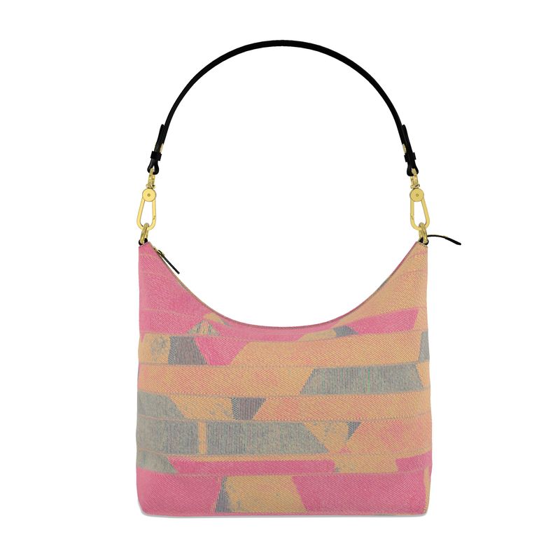 Women's Beige Magenta Interlock Square Hobo Bag
