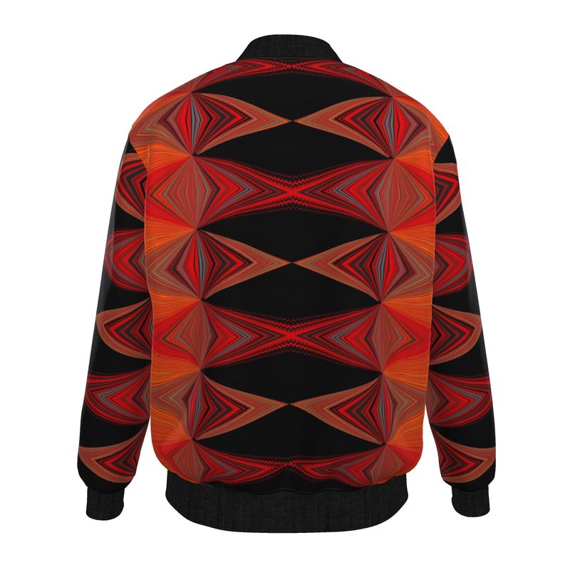 Men's Black Red Geometric Texture Bomber Jacket