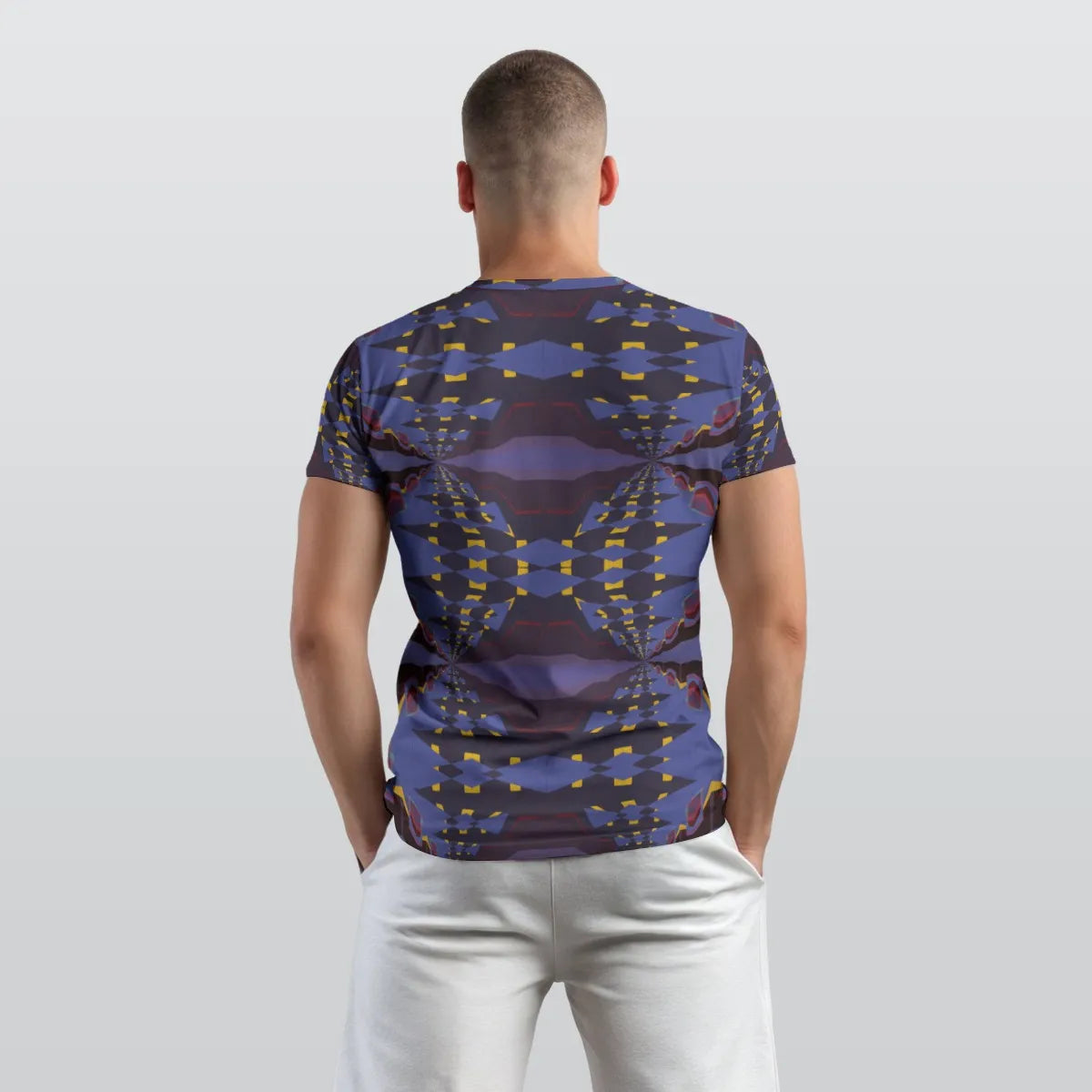 Men's Blue Yellow Kaleidoscopic O-Neck T-shirt