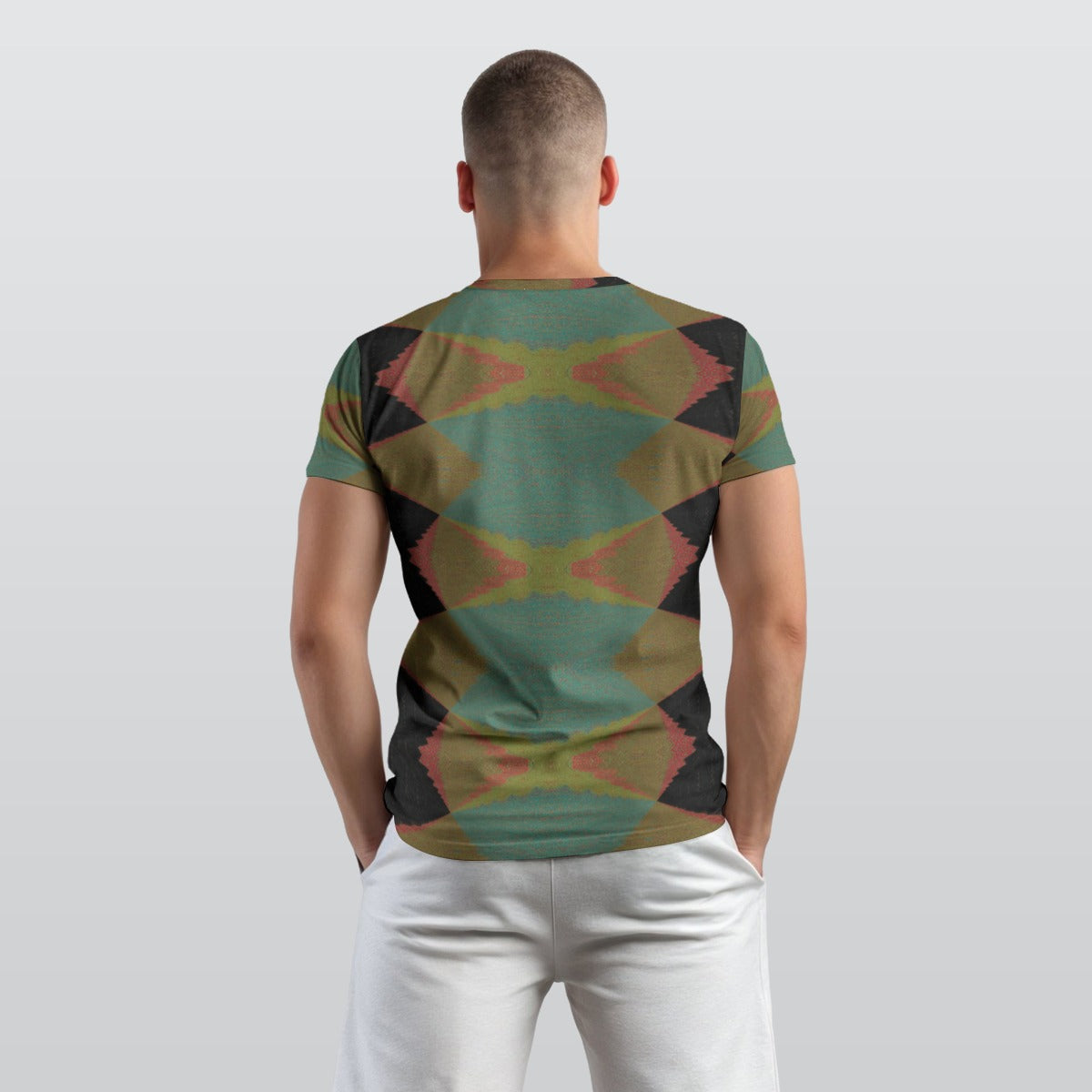 Men's Olive Green Dusty Teal Geometric Diamond O-Neck T shirt