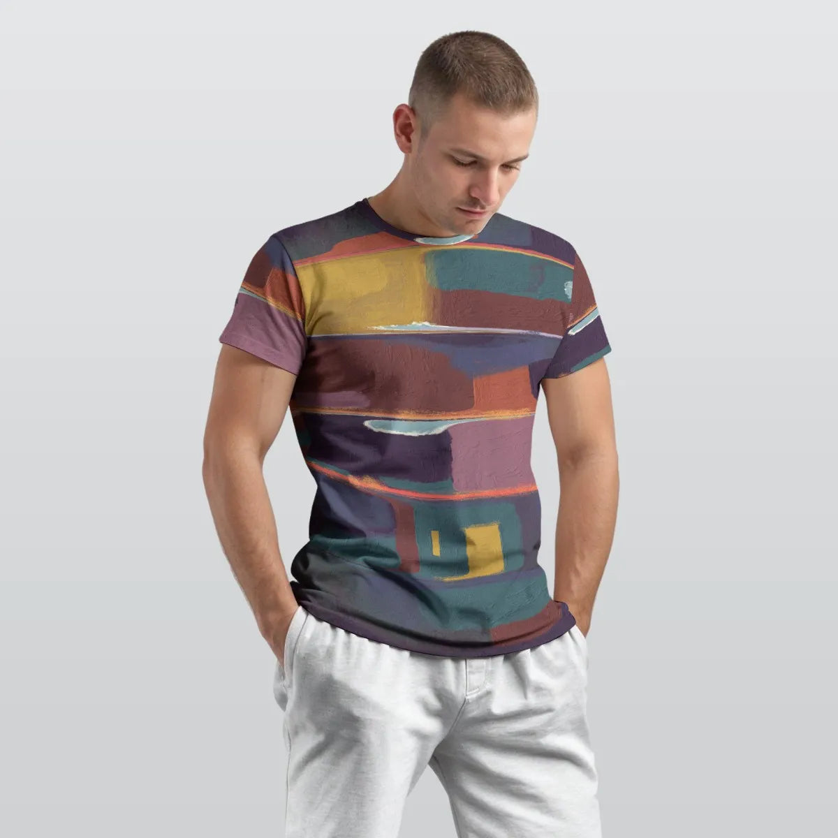 Men's Multi-Colour Abstract Brushstroke O-Neck T-shirt