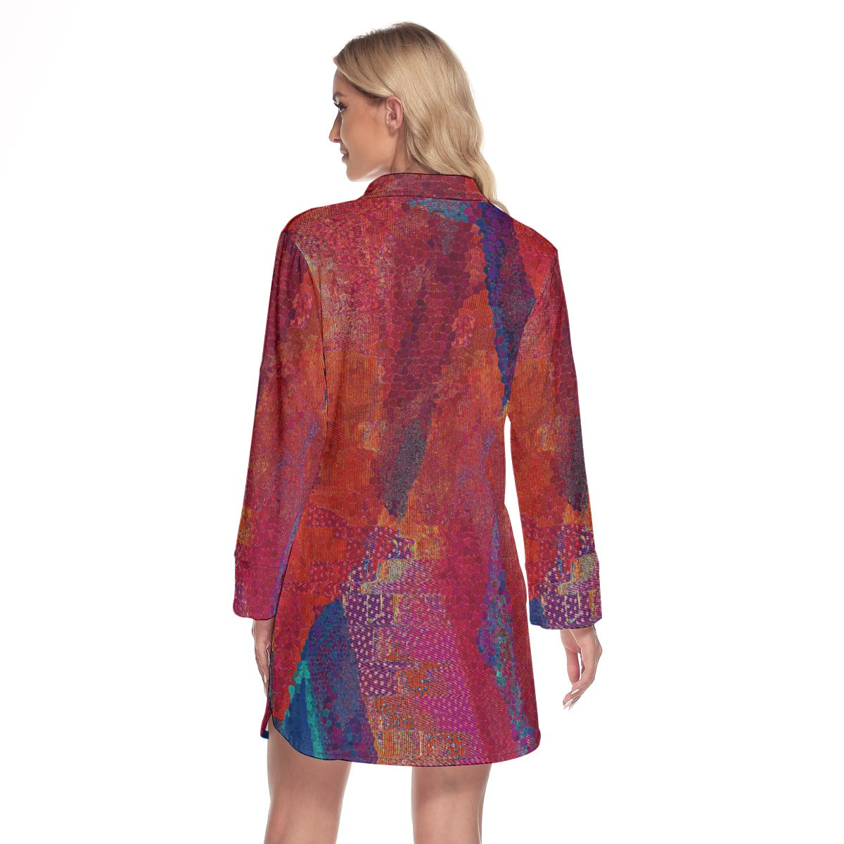 Women’s Crimson Shirt Dress – Custom-Designed Art Print Fashion