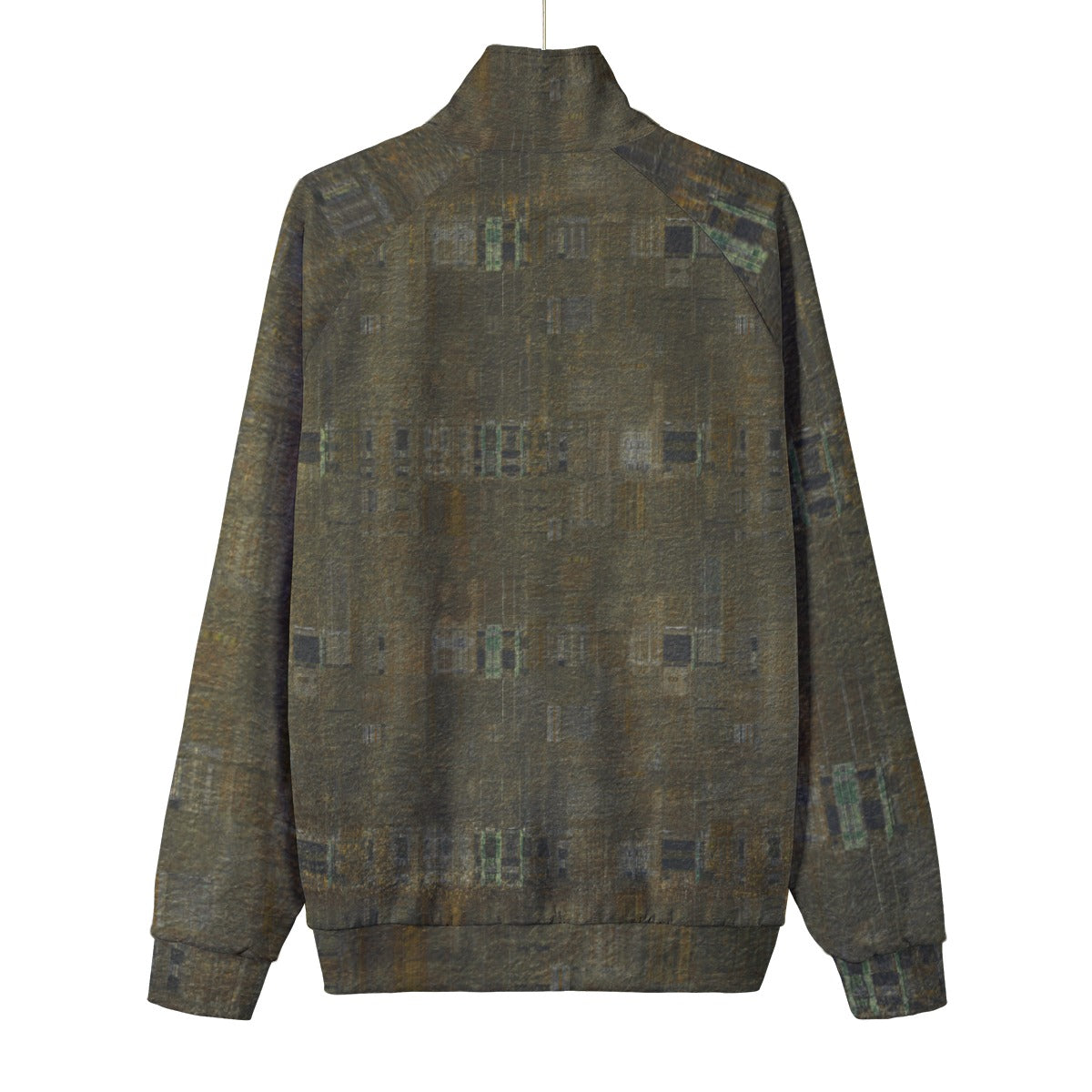 Men's Olive Abstract Grid Stand Collar Jacket