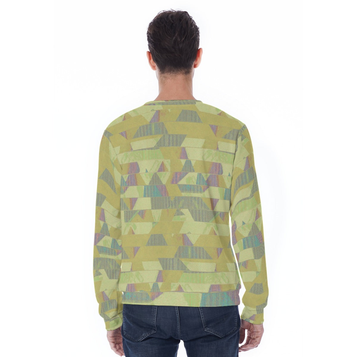 Men's Lime Green Geometric Pattern Thicken Sweater
