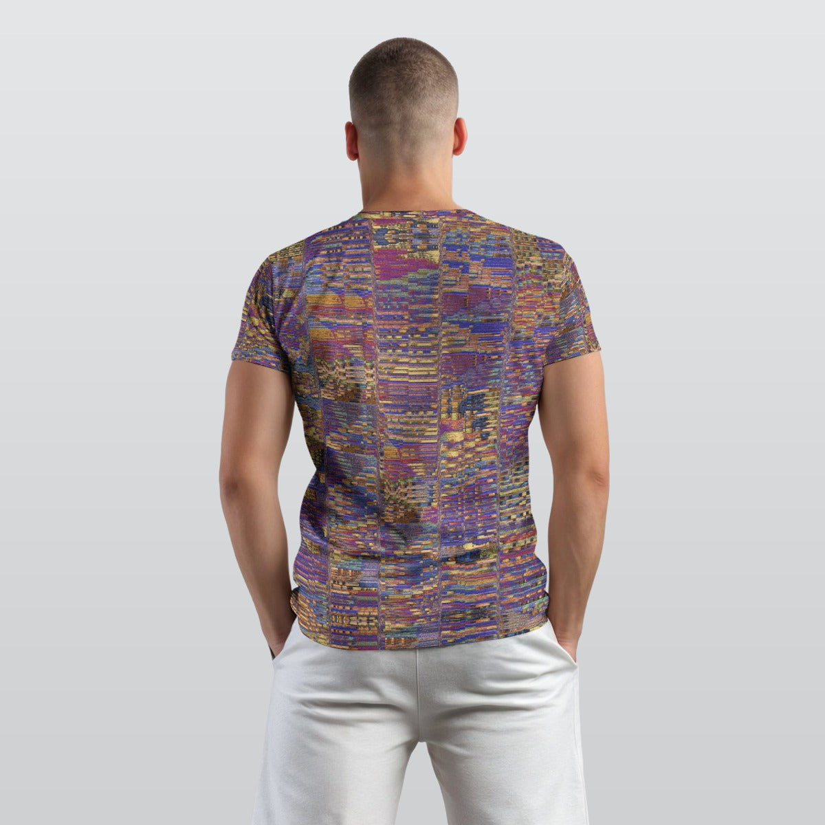 Men's Royal Blue Gold Digital Mosaic O-Neck T shirt