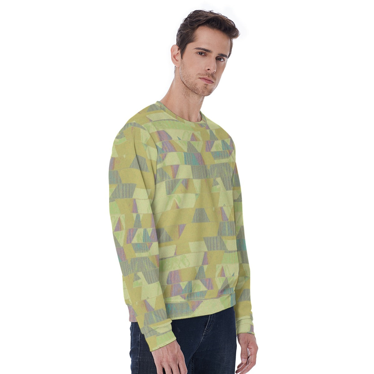 Men's Lime Green Geometric Pattern Thicken Sweater
