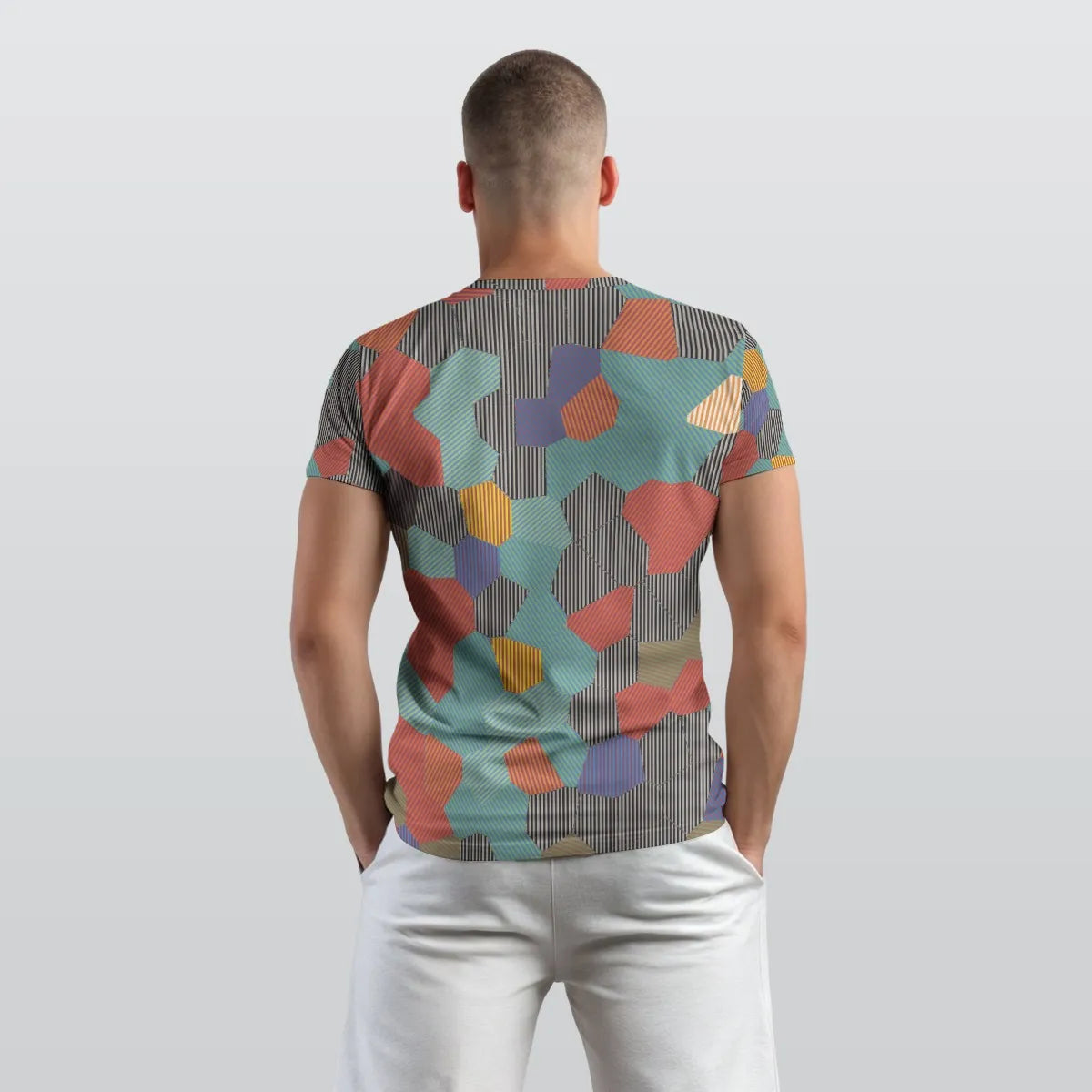 Men's Teal Coral Geometric Tessellation Cotton T shirt