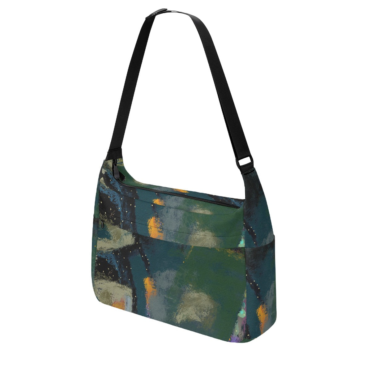 Women's Dark Green Black Abstract Canvas Messenger Bag