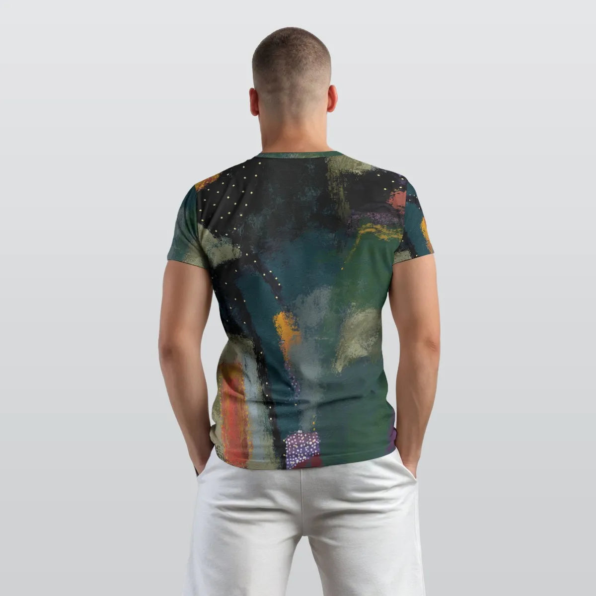 Men's Deep Teal Olive Green Abstract O-Neck T shirt