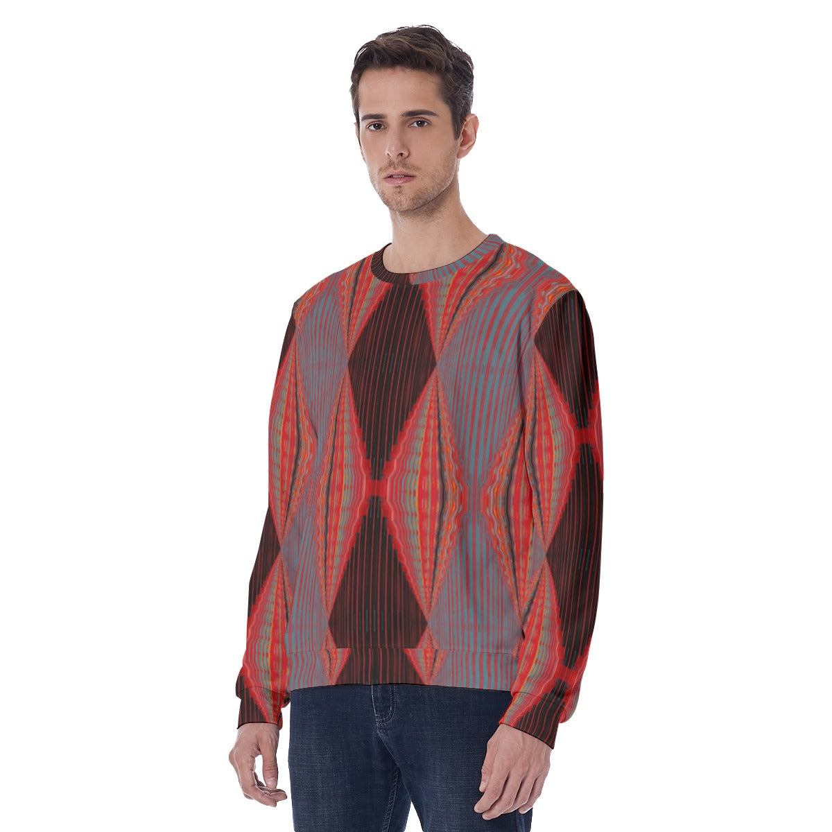 Men's Red Blue Diamond Pattern Thicken Sweater