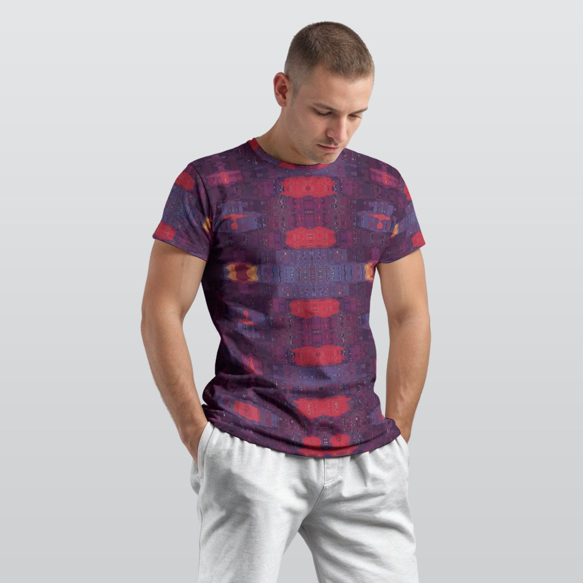 Men's Deep Violet Crimson Red Digital Block Cotton T shirt