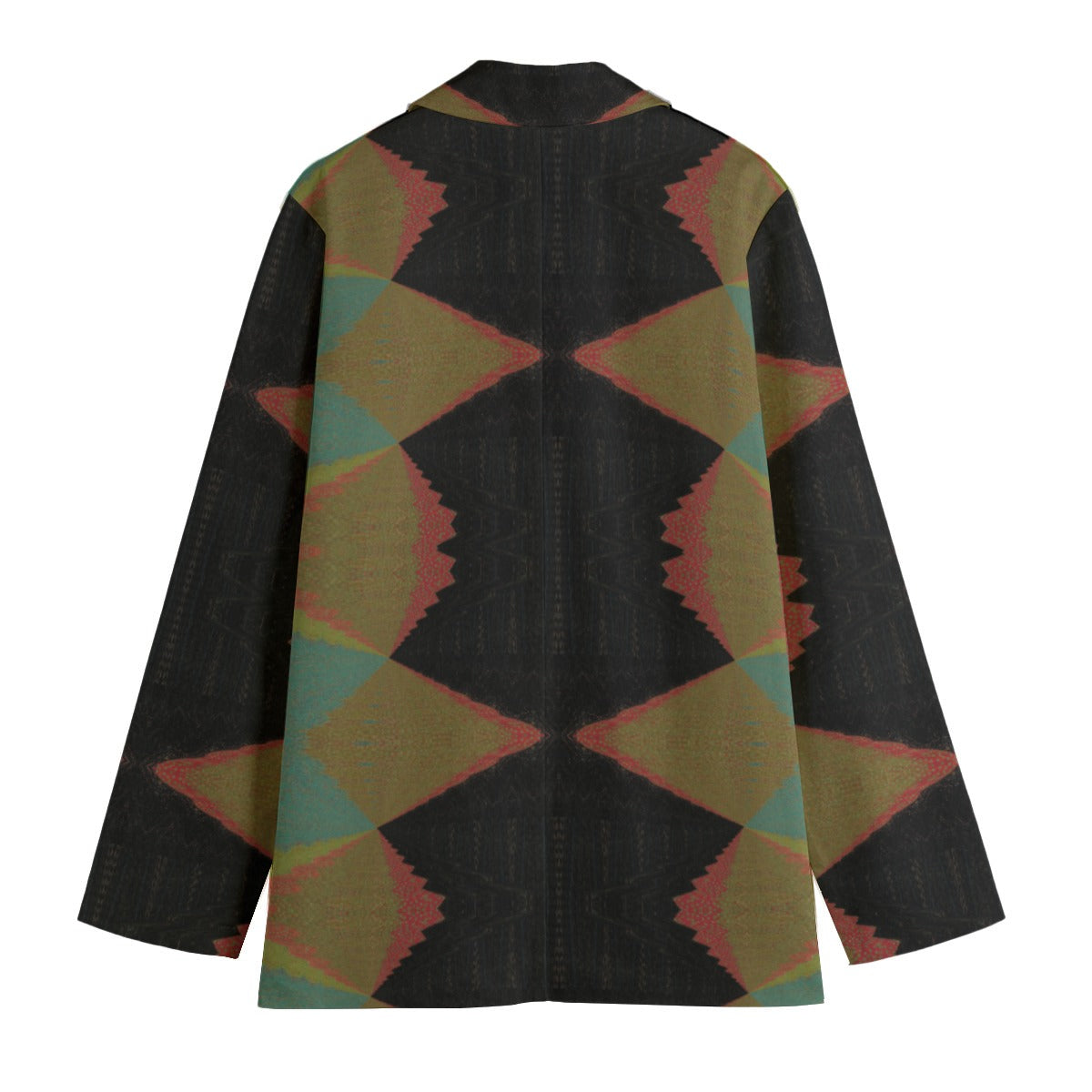 Women's Khaki Black Geometric Print Blazer - Abstract Diamond Pattern Jacket