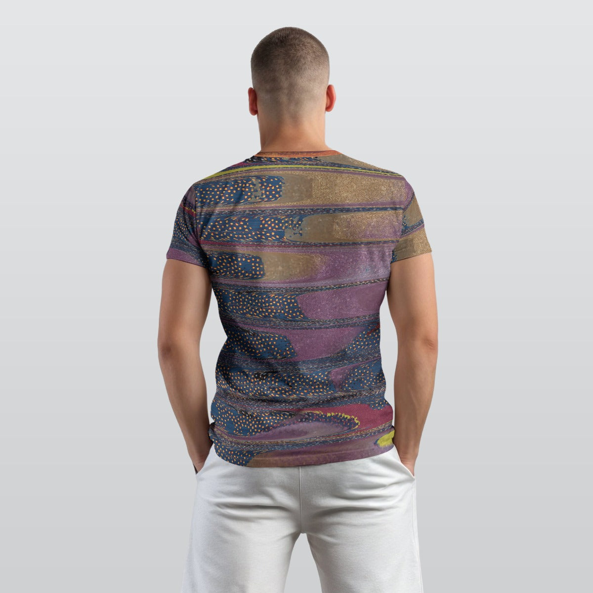 Men's Indigo Purple Abstract Wave O Neck T-shirt