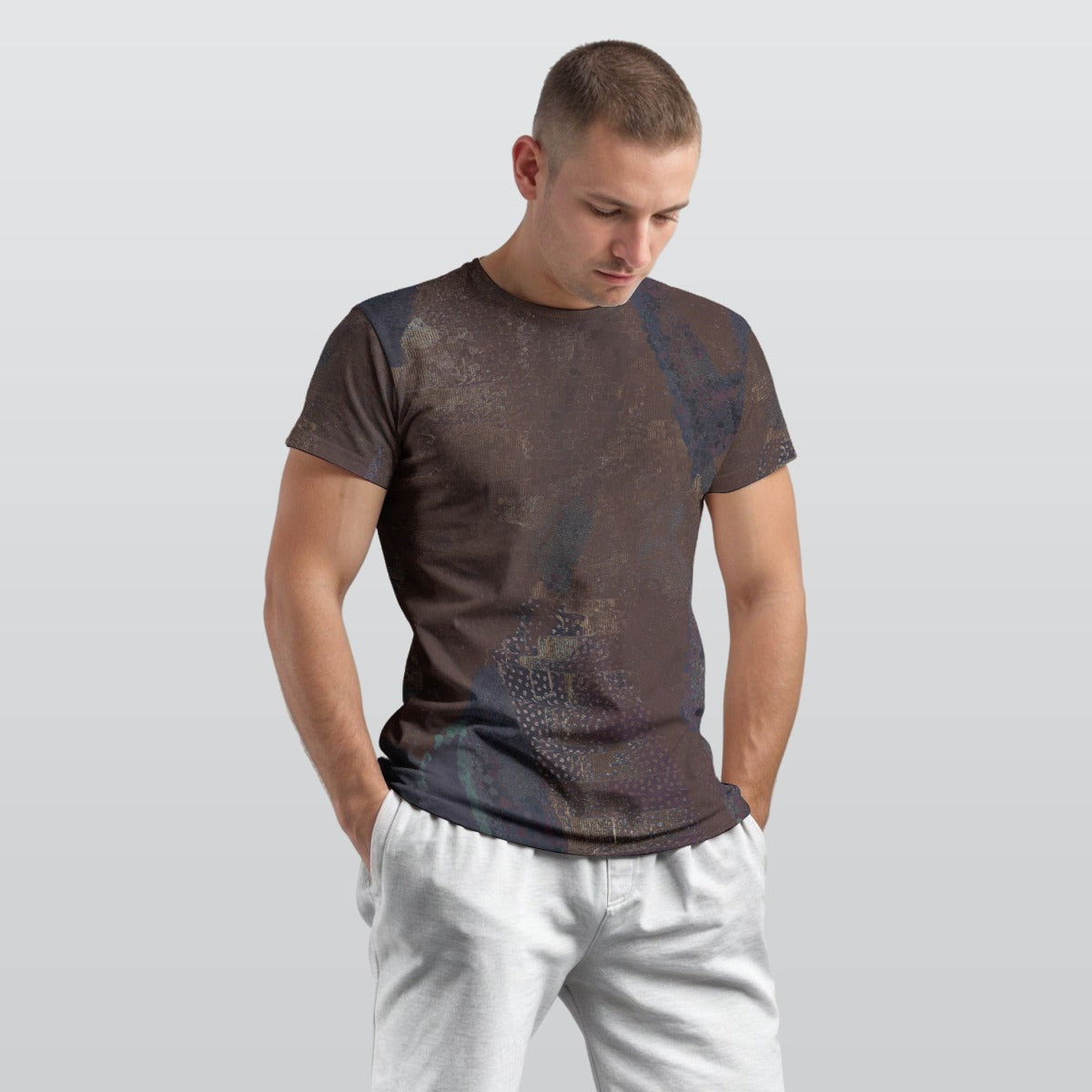 Men's Dark Bronze Weathered Black Texture Cotton T-shirt