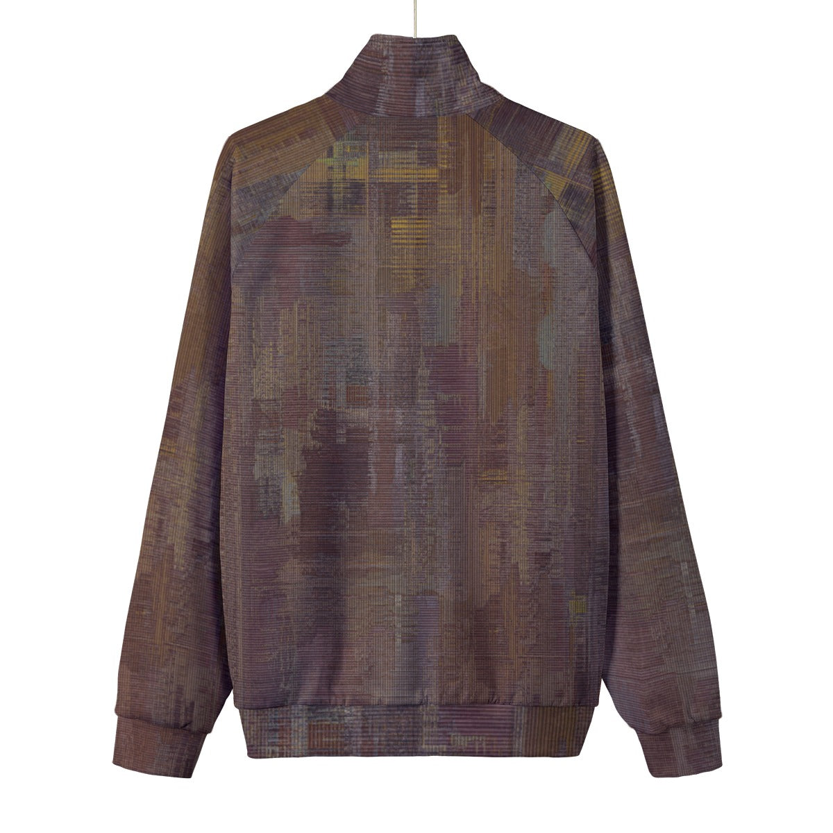 Men's Brown Abstract Glitch Texture Stand Collar Jacket