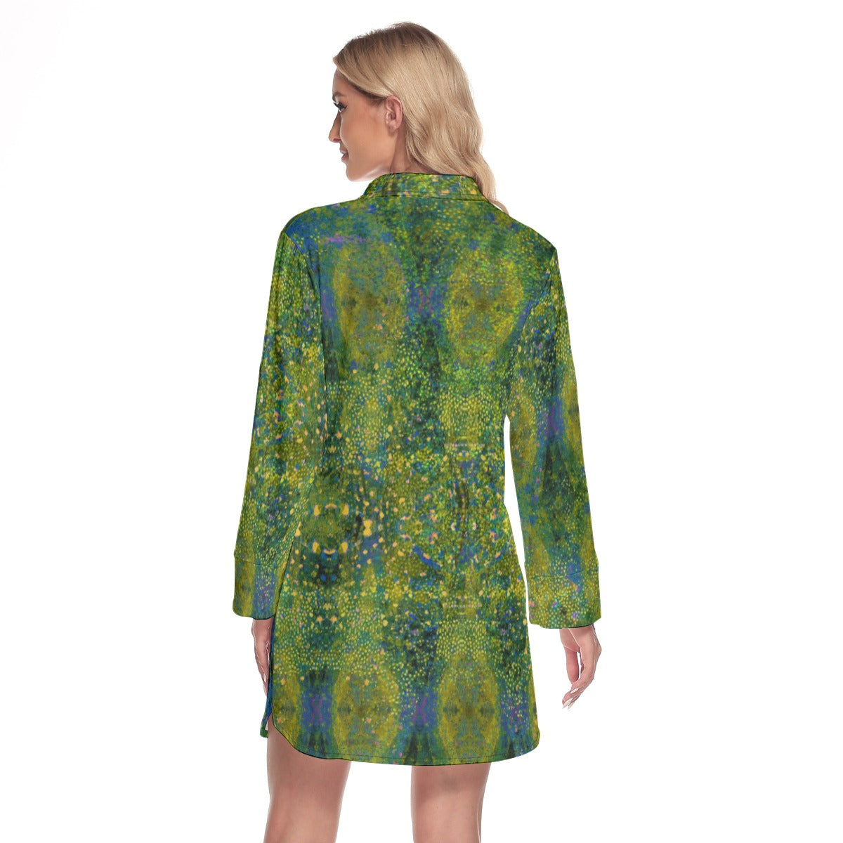 Women's Green and Yellow Abstract Impressionist Lapel Shirt