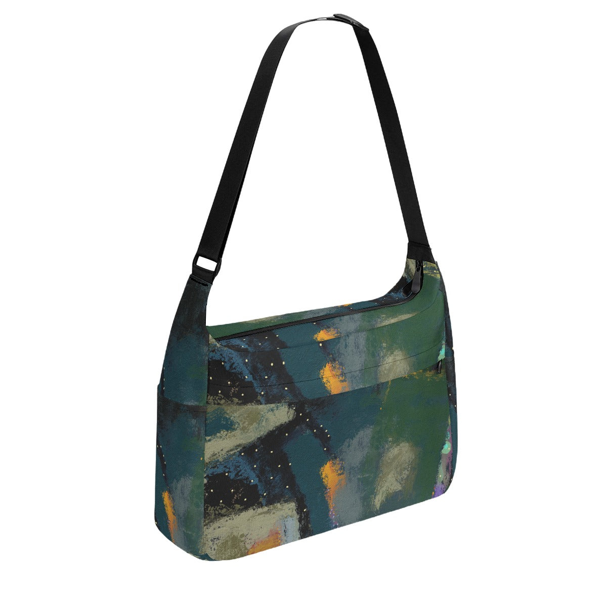 Women's Dark Green Black Abstract Canvas Messenger Bag