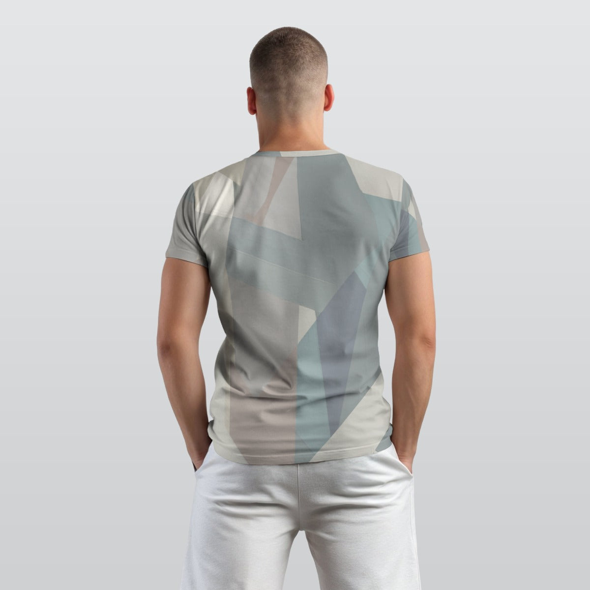 Men's Dove Gray Pale Slate Geometric Block O-Neck T shirt