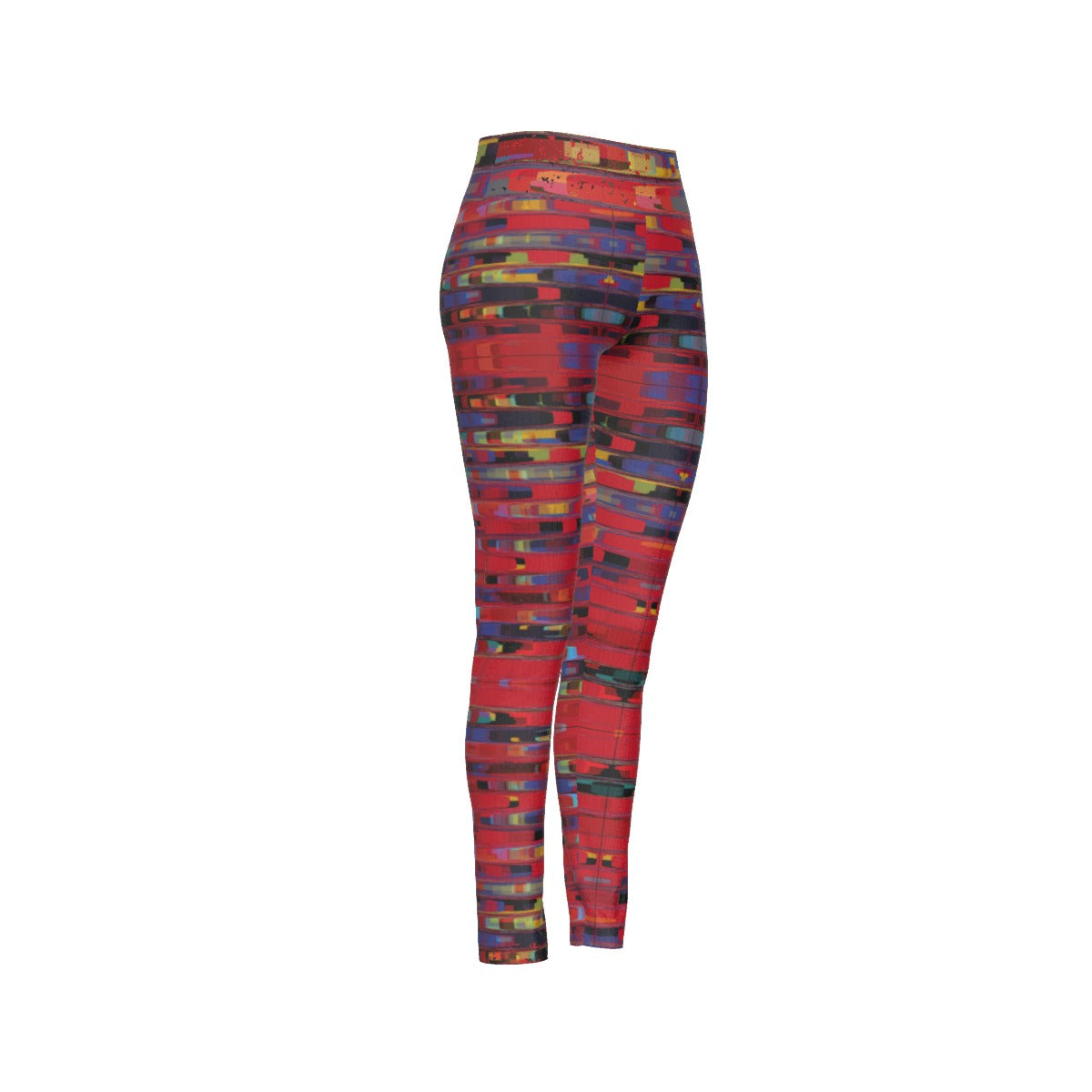 Red Blue Glitch Pixelated High Waist Leggings