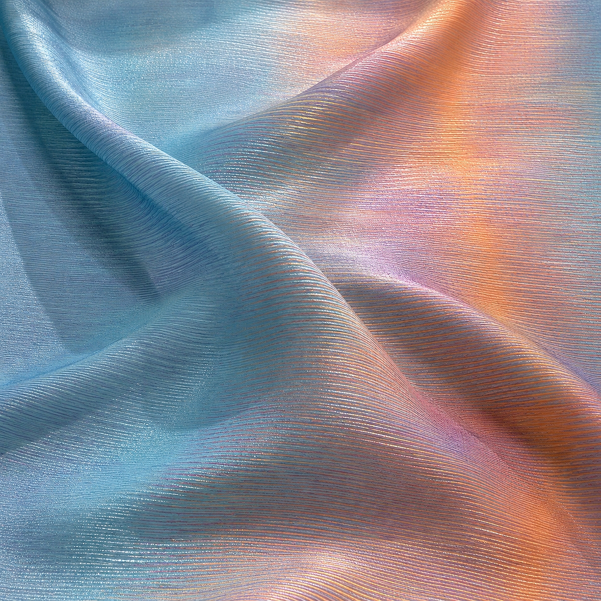 FINE LINES ON AQUA on Crinkled Viscose Crepe