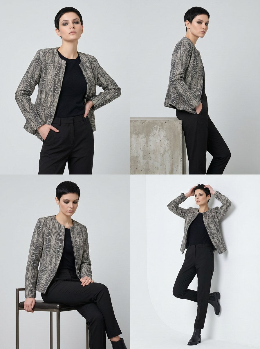 Natural Weave Cotton Jacket Women | Textured Open Front Blazer | Neutral Casual Workwear Coat | Handloom Style Ethnic Blazer