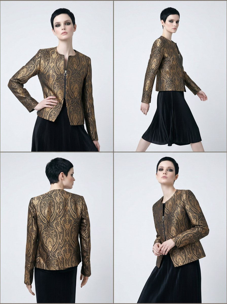 Baroque Brocade Jacket Women | Black Gold Evening Blazer | Statement Party Wedding Jacket | Art Deco Cocktail Coat