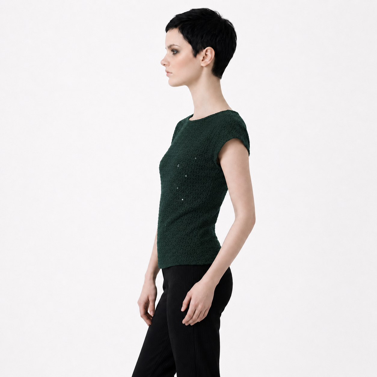 Dark Green Schiffli Embroidered Rayon Top for Women | Sequin Cap Sleeve Blouse | Lightweight Summer Casual Top