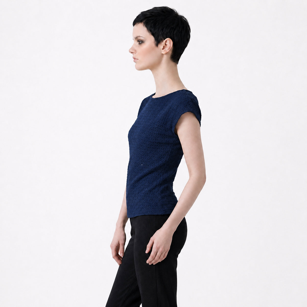 Blue Schiffli Embroidered Rayon Top for Women | Sequin Cap Sleeve Blouse | Lightweight Summer Casual Top