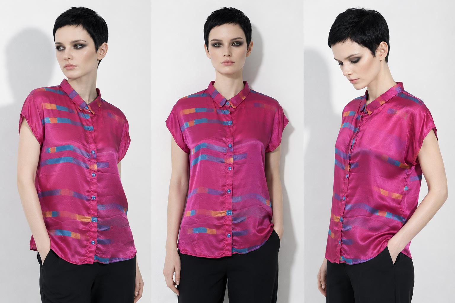 Camisa de Arte de Seda Viscosa para Mujer | Blusa con Botones y Estampado Abstracto Señal Azul | Camisa Llamativa de Manga Larga | Regalo para Amante del Arte