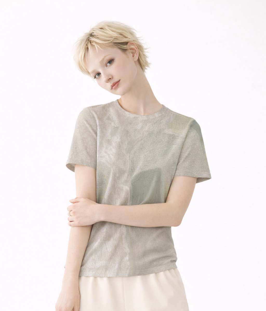 Women's Sand Beige Abstract Stone Texture Cotton T-Shirt