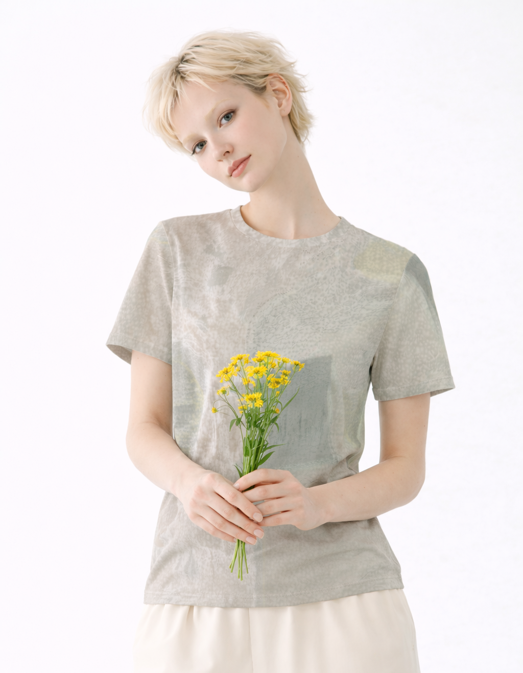 Women's Sand Beige Abstract Stone Texture Cotton T-Shirt