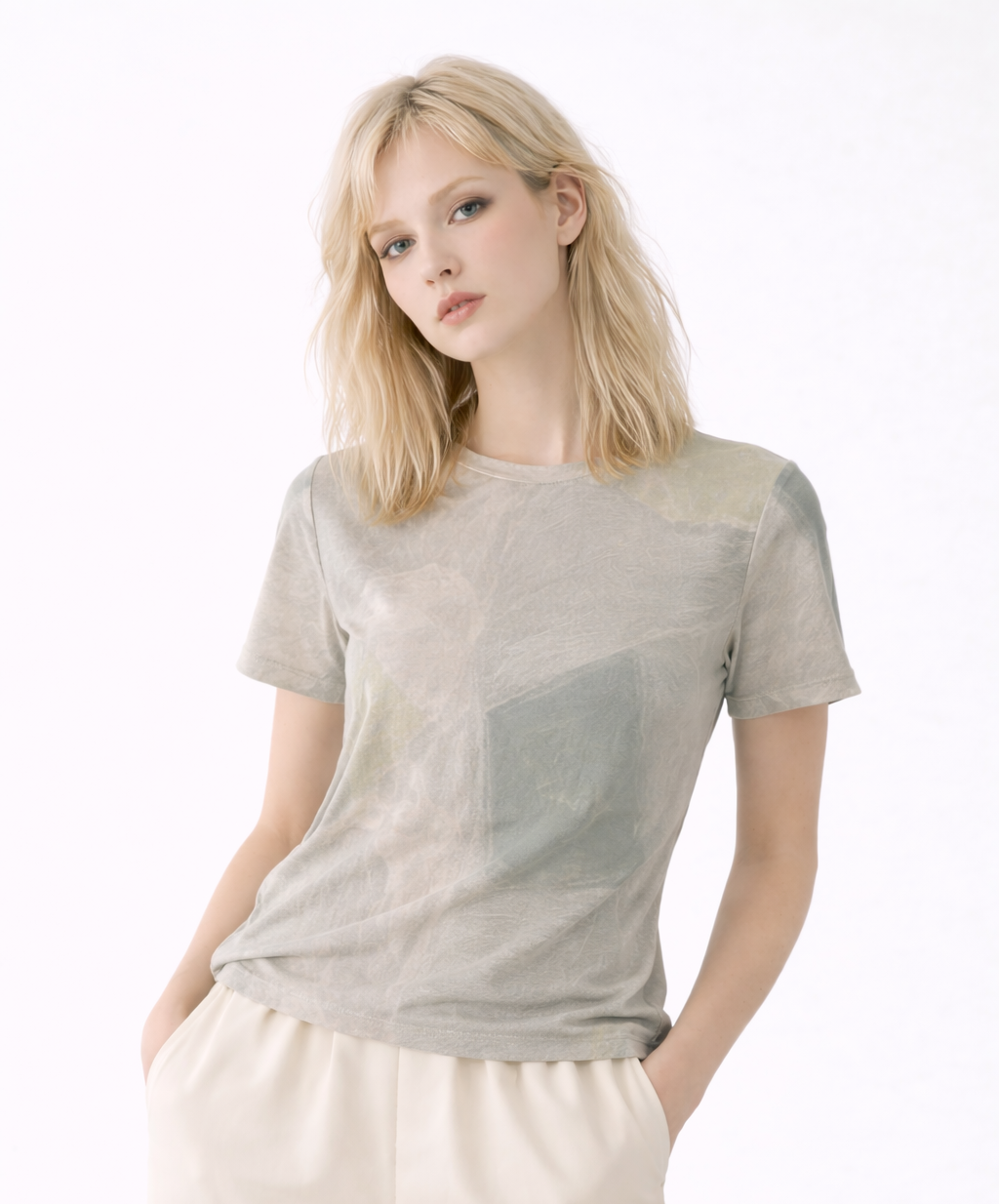 Women's Sand Beige Abstract Stone Texture Cotton T-Shirt