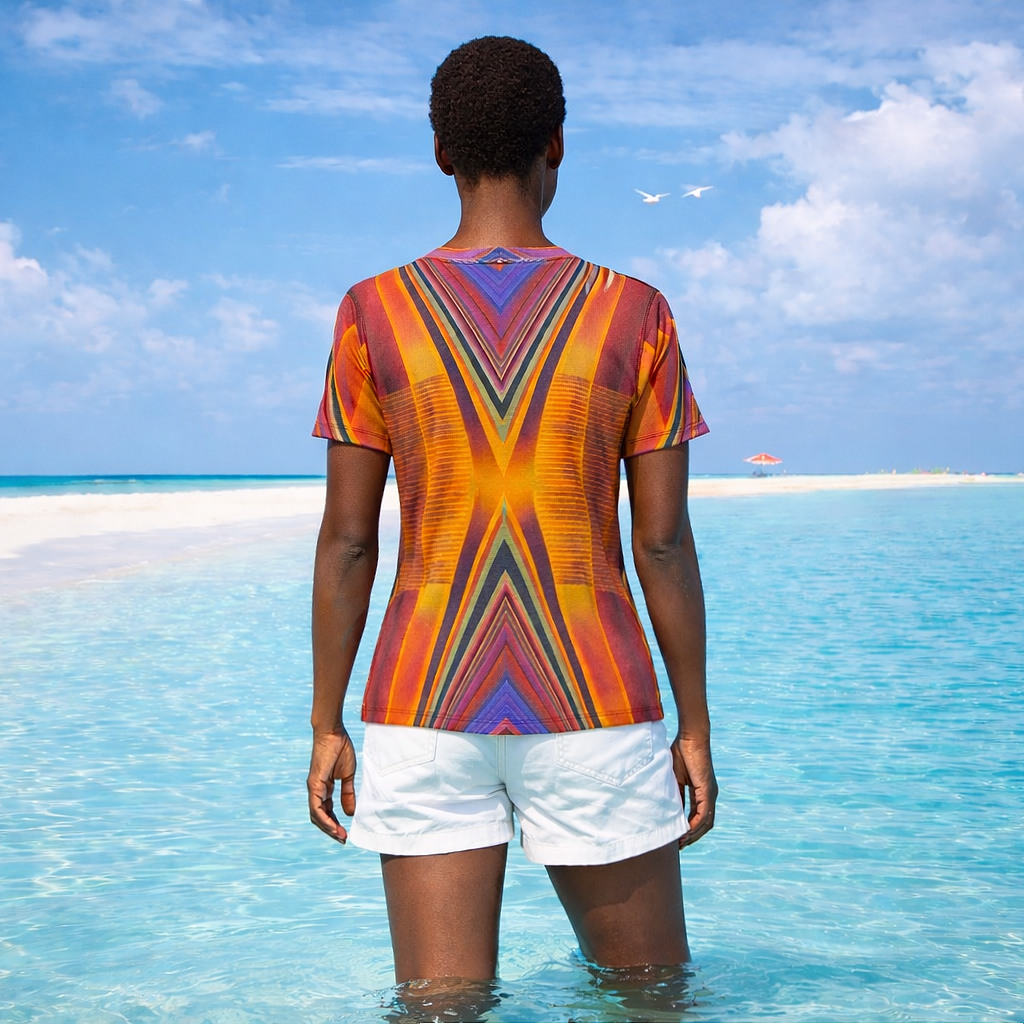 Women's Orange Purple Geometric Chevron Cotton T-Shirt