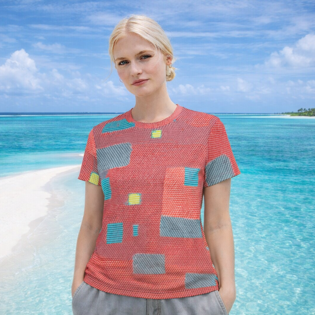 Women's Pink Sky-Blue Patchwork Cotton T-Shirt