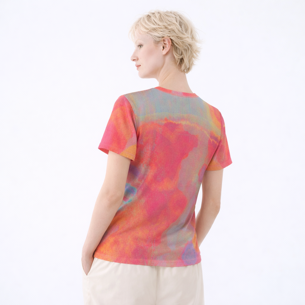 Women's Pink Orange Abstract Oil Paint Texture Cotton T-Shirt
