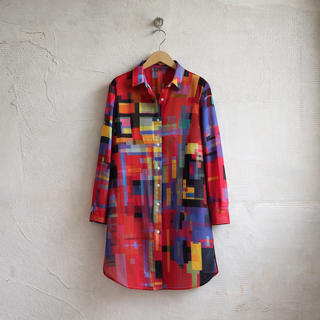 Women’s Red Square Art Print Shirt Dress – Custom-Designed