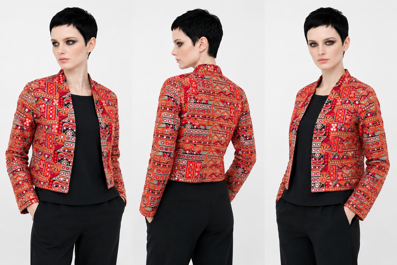 Faux Mirror Work Orange Jacket | Embroidered Banjara Boho Jacket | Indian Ethnic Cropped Blazer | Festive Wear Coat